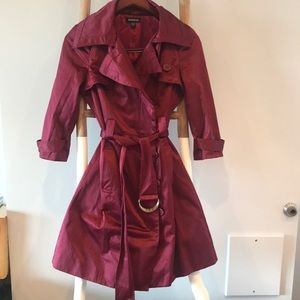 Bebe Satin Look Burgundy Trench